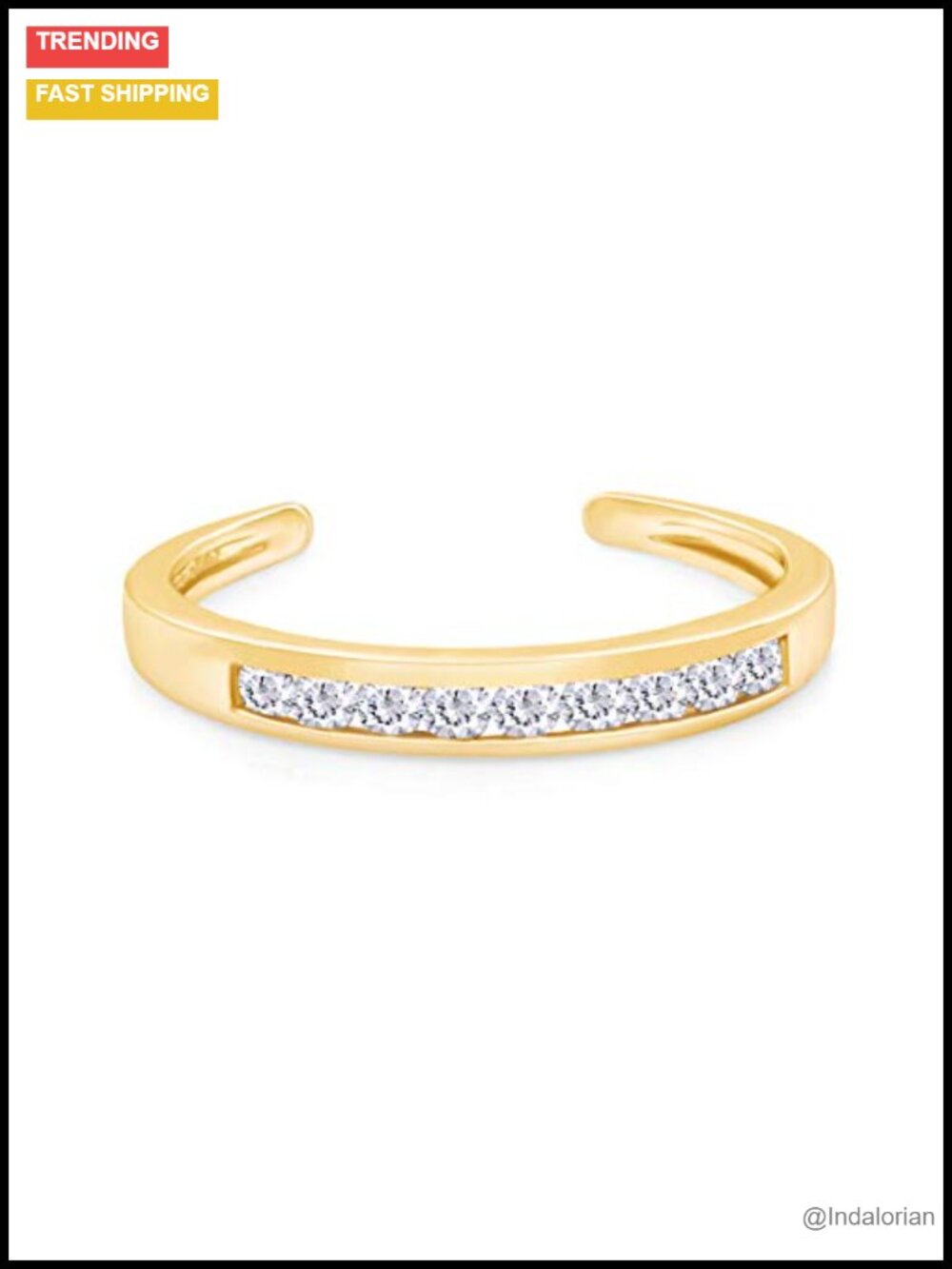 Adjustable Toe Ring for Women 10k Yellow Gold Cubic Zirconia Channel Set
